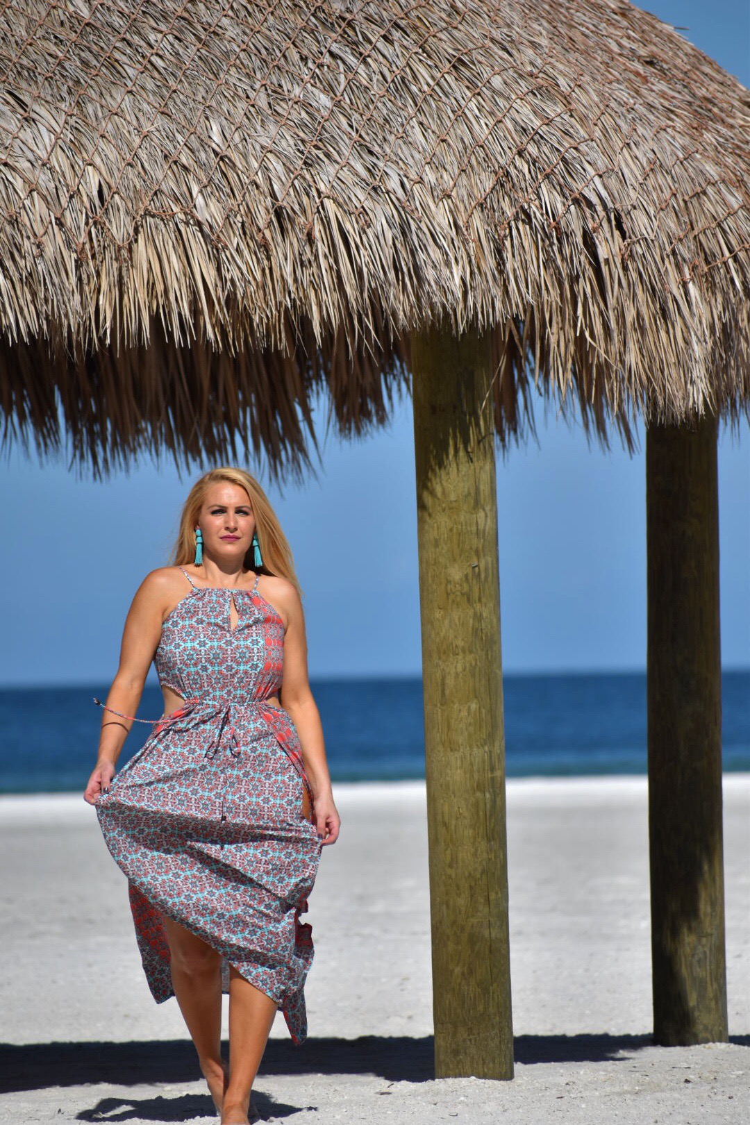 Raga Dress, Boho Chic, Halter Dress, Bohemian Style Dress with Tassel Earrings in Marco Island Florida